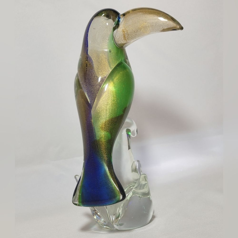 Vintage Murano Glass Toucan 11" Sculpture With Gold Leaf‎